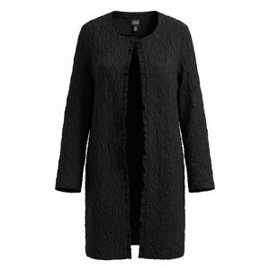 EILEEN FISHER Women’s Jacket Medium Crinkle Wool Black Cardigan Long Langenlo